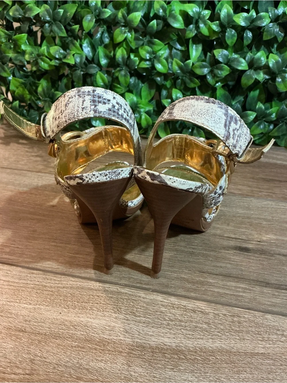 Sergio Zelcer Gold Snakeskin Strappy Stiletto Heels Size 7